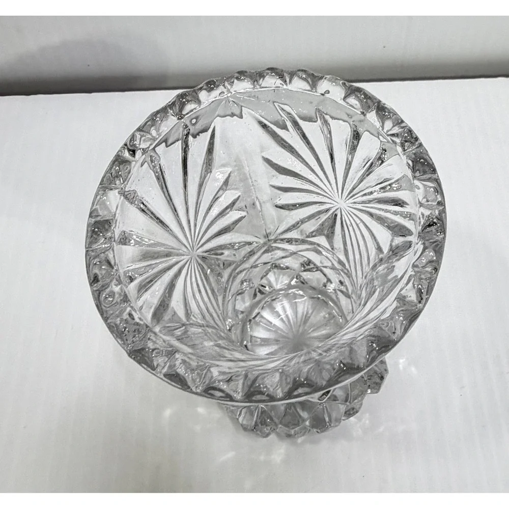 Vintage Clear Cut Crystal Glass Bud Vase‎ Pinwheel Diamond Starburst 5 Inch